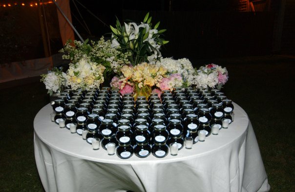 From Sarah R......A photo from Sarah and David's wedding.  They gave Really Good Wild Blueberry with their custom label as wedding favors to their guests.
