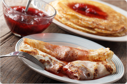 crepes with Really Good Strawberry fruit spread